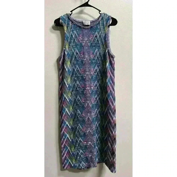 Vintage 1970s Missoni Knit Sleeveless Chevron Print DressMade In Italy